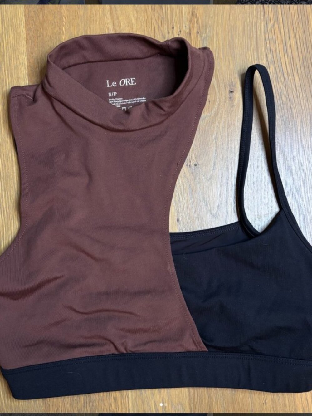 Le ORE Sorrento Asymmetric Mock Neck Bra Brown/Black Sz. Small